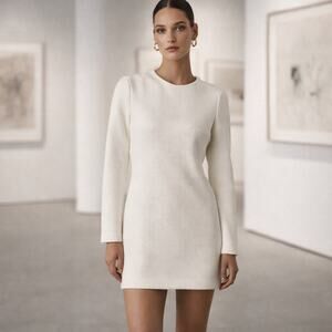 Mango White Textured Structured Mini Dress Quiet Luxury Minimalist